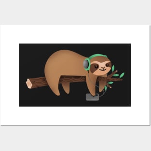 Sleeping sloth listening to music Posters and Art